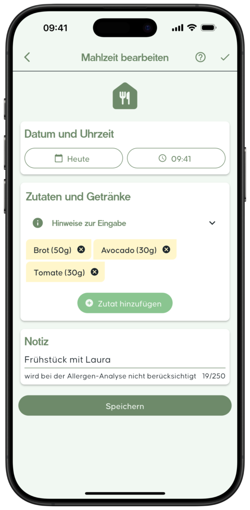 Mahlzeiteneingabe App Screenshot