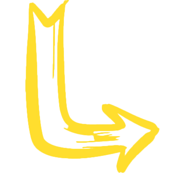 Gelber gebogener Pfeil nach unten rechts